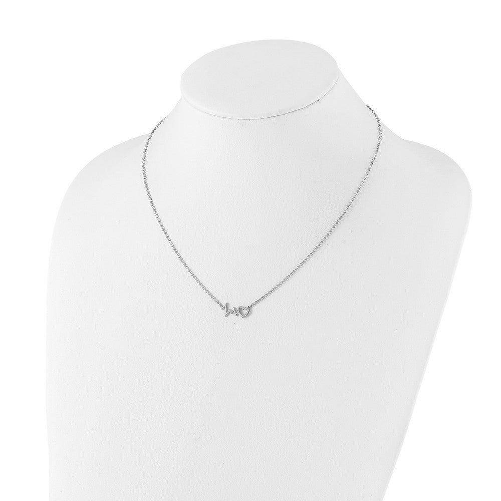 White Ice Sterling Silver Rhodium-plated 18 Inch Diamond Heart with Heartbeat Necklace QW532-18