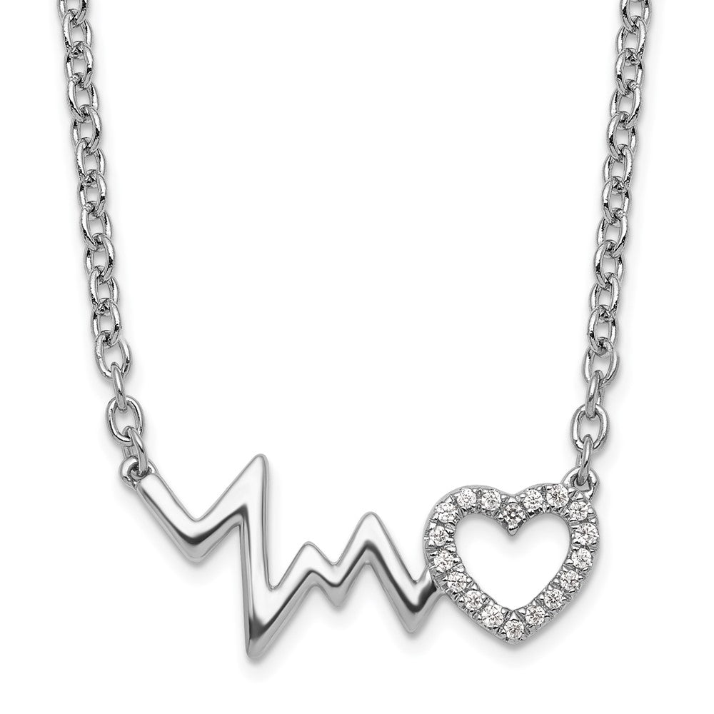 White Ice Sterling Silver Rhodium-plated 18 Inch Diamond Heart with Heartbeat Necklace QW532-18