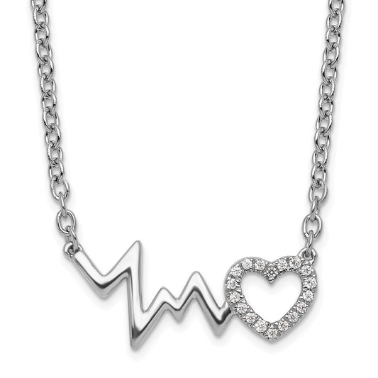 White Ice Sterling Silver Rhodium-plated 18 Inch Diamond Heart with Heartbeat Necklace QW532-18