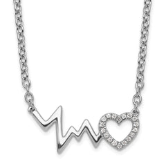 White Ice Sterling Silver Rhodium-plated 18 Inch Diamond Heart with Heartbeat Necklace QW532-18