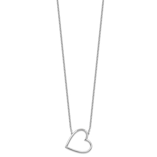 White Ice Sterling Silver Rhodium-plated 18 Inch Diamond Sideways Open Heart Necklace QW533-18