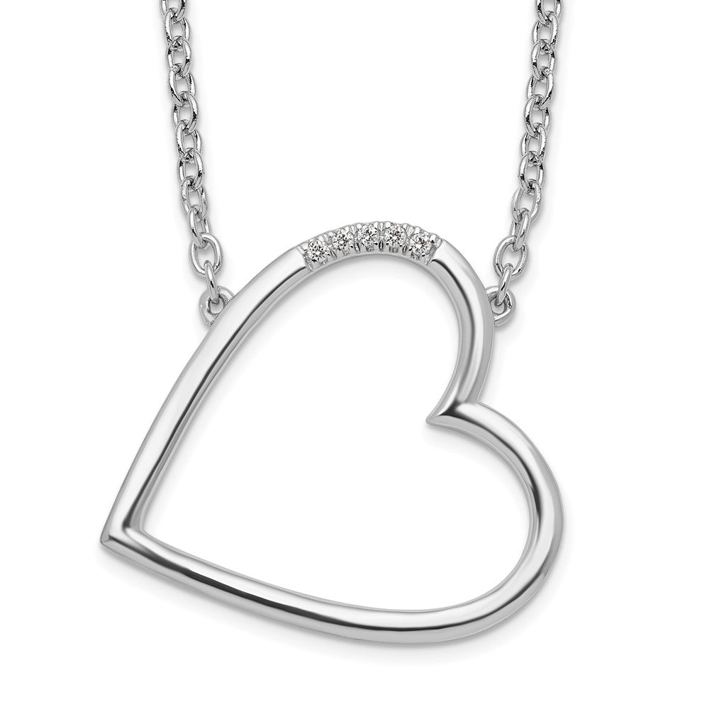 White Ice Sterling Silver Rhodium-plated 18 Inch Diamond Sideways Open Heart Necklace QW533-18