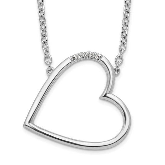 White Ice Sterling Silver Rhodium-plated 18 Inch Diamond Sideways Open Heart Necklace QW533-18