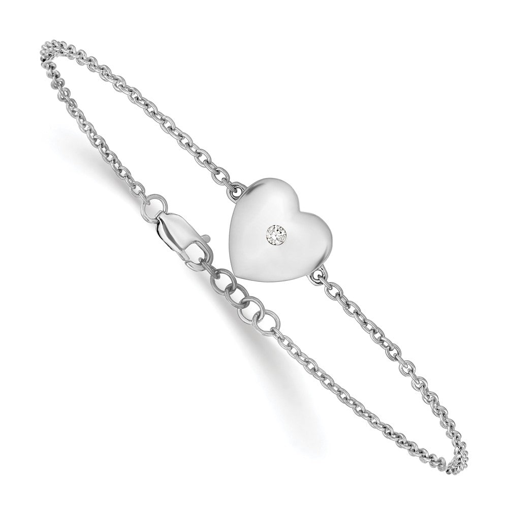 White Ice Sterling Silver Rhodium-plated 7 Inch Diamond Heart with .5 Inch Extender QW537-7