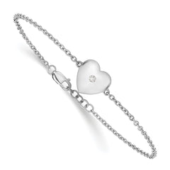 White Ice Sterling Silver Rhodium-plated 7 Inch Diamond Heart with .5 Inch Extender QW537-7