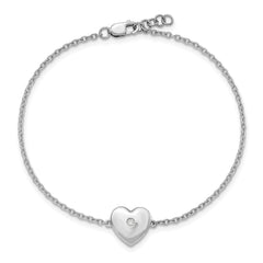 White Ice Sterling Silver Rhodium-plated 7 Inch Diamond Heart with .5 Inch Extender QW537-7