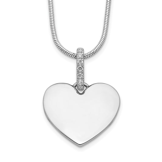 White Ice Sterling Silver Rhodium-plated 18 Inch Diamond Heart Necklace with 2 Inch Extender QW540-18