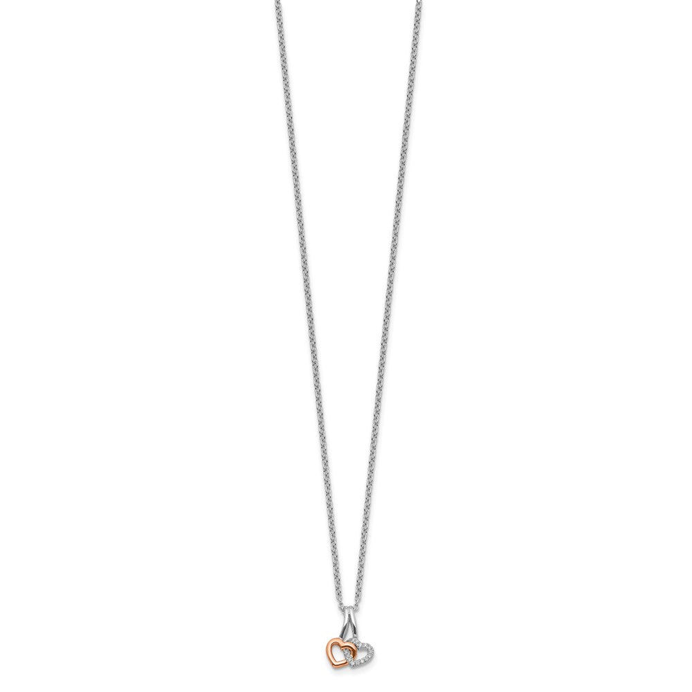 White Ice Sterling Silver Rhodium-plated Rose-tone 18 Inch Diamond Hearts Necklace with 2 Inch Extender QW541-18