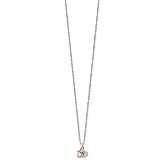 White Ice Sterling Silver Rhodium-plated Rose-tone 18 Inch Diamond Hearts Necklace with 2 Inch Extender QW541-18