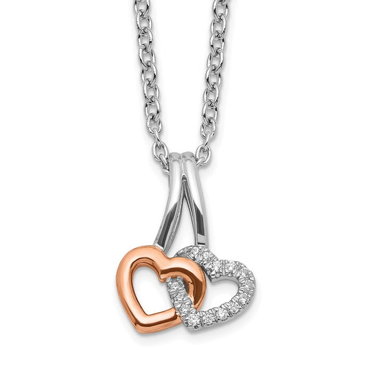 White Ice Sterling Silver Rhodium-plated Rose-tone 18 Inch Diamond Hearts Necklace with 2 Inch Extender QW541-18