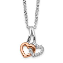 White Ice Sterling Silver Rhodium-plated Rose-tone 18 Inch Diamond Hearts Necklace with 2 Inch Extender QW541-18