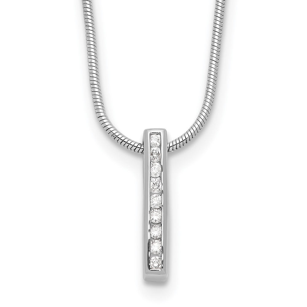 White Ice Sterling Silver Rhodium-plated 18 Inch Chanel-set Diamond Vertical Bar Necklace with 2 Inch Extender QW543-18
