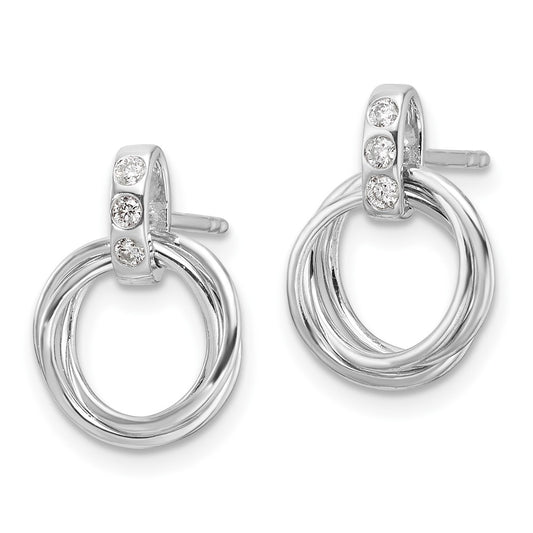 QW551 White Ice Sterling Silver Rhodium-plated Diamond Three Ring Post Earrings