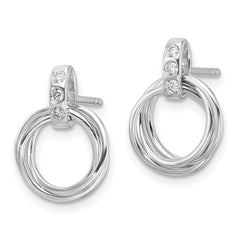 QW551 White Ice Sterling Silver Rhodium-plated Diamond Three Ring Post Earrings