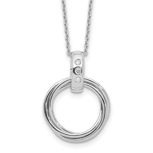 White Ice Sterling Silver Rhodium-plated Diamond with Three Rings 18 inch Necklace plus 2 inch Extender QW552-18