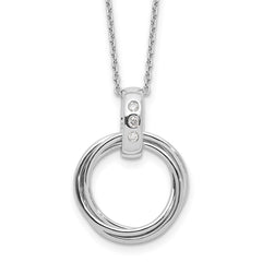 White Ice Sterling Silver Rhodium-plated Diamond with Three Rings 18 inch Necklace plus 2 inch Extender QW552-18
