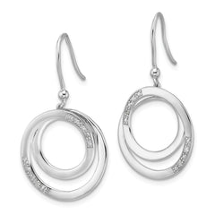 QW553 White Ice Sterling Silver Rhodium-plated Fancy Diamond Circle Shepherd Hook Dangle Earrings
