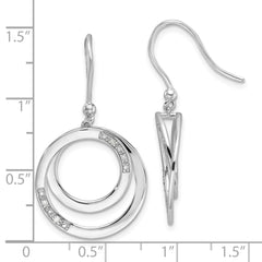 QW553 White Ice Sterling Silver Rhodium-plated Fancy Diamond Circle Shepherd Hook Dangle Earrings