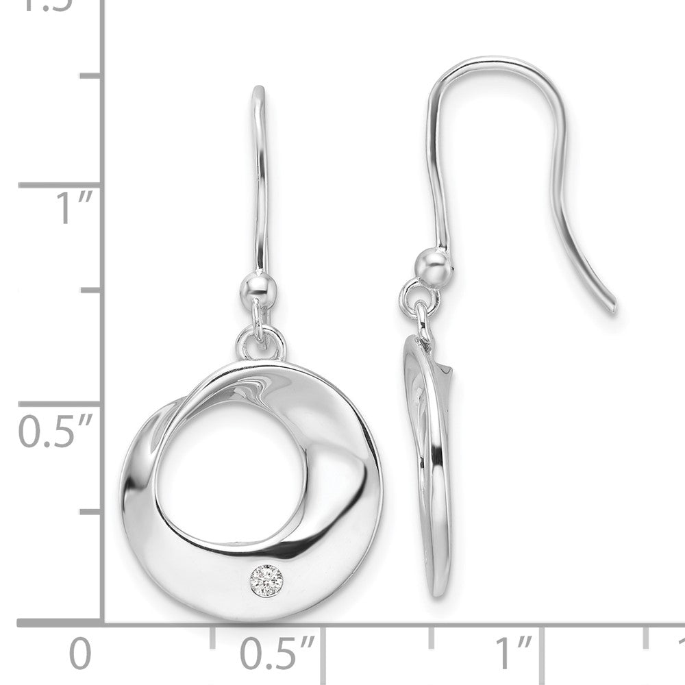QW555 White Ice Sterling Silver Rhodium-plated Diamond Circle Shepherds Hook Dangle Earrings