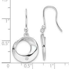 QW555 White Ice Sterling Silver Rhodium-plated Diamond Circle Shepherds Hook Dangle Earrings