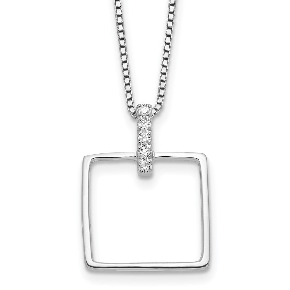 White Ice Sterling Silver Rhodium-plated 18 inch Diamond Open Square Necklace plus 2 inch Extention QW556-18