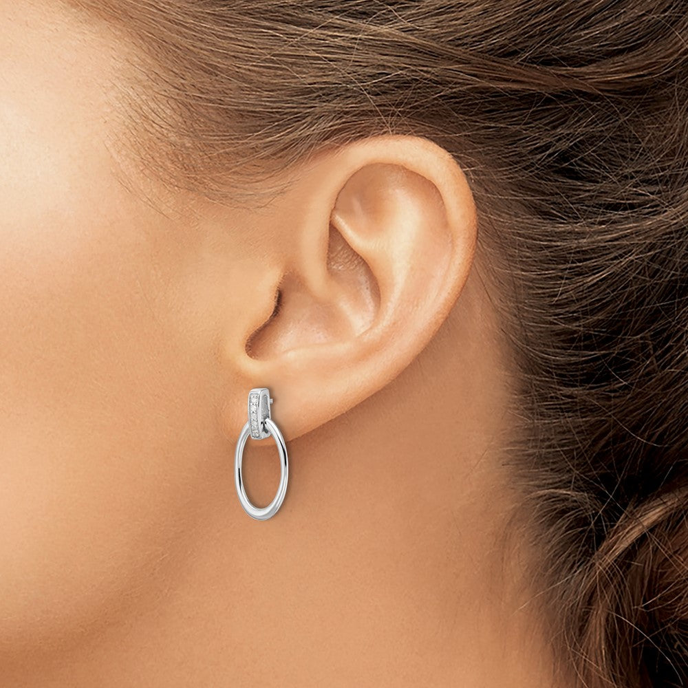 QW563 White Ice Sterling Silver Rhodium-plated Diamond Oval Post Dangle Earrings
