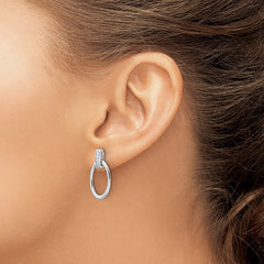 QW563 White Ice Sterling Silver Rhodium-plated Diamond Oval Post Dangle Earrings