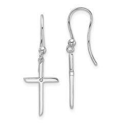 QW572 White Ice Sterling Silver Rhodium-plated Diamond Cross Shepherds Hook Dangle Earrings