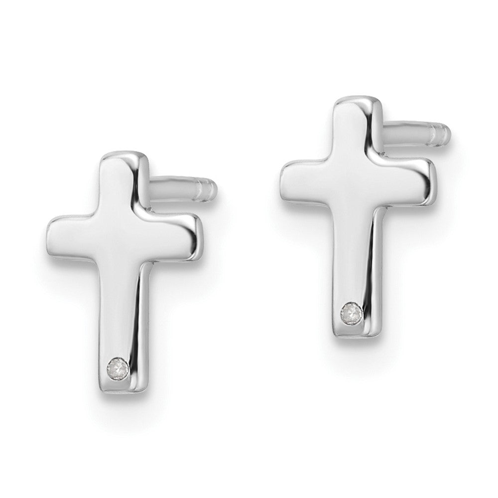QW573 White Ice Sterling Silver Rhodium-plated Diamond Cross Post Earrings