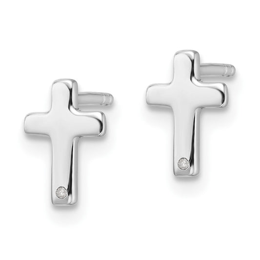 QW573 White Ice Sterling Silver Rhodium-plated Diamond Cross Post Earrings