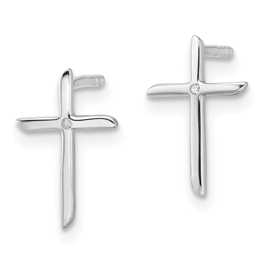 QW574 White Ice Sterling Silver Rhodium-plated Diamond Cross Post Earrings