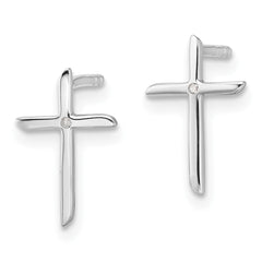 QW574 White Ice Sterling Silver Rhodium-plated Diamond Cross Post Earrings
