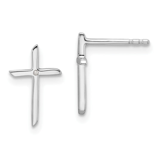 QW574 White Ice Sterling Silver Rhodium-plated Diamond Cross Post Earrings