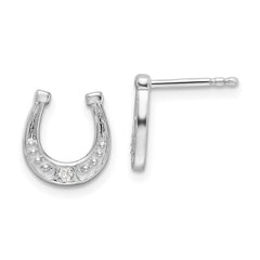 QW576 White Ice Sterling Silver Rhodium-plated Diamond Horseshoe Post Earrings