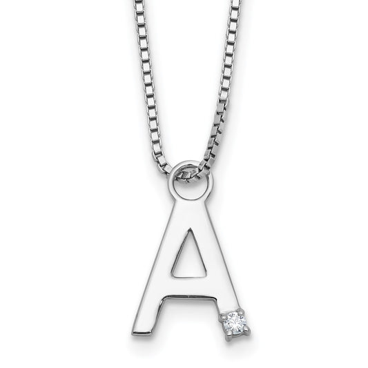 White Ice Sterling Silver Rhodium-plated 18 inch Diamond Letter A Initial Necklace plus 2 inch Extender QW578A-18
