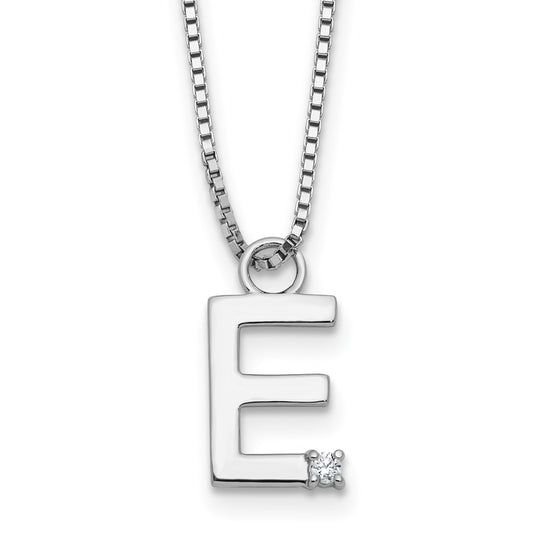 White Ice Sterling Silver Rhodium-plated 18 inch Diamond Letter E Initial Necklace plus 2 inch Extender QW578E-18