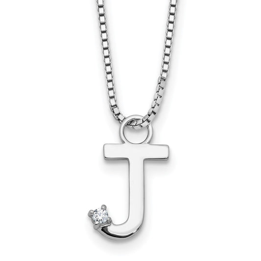 White Ice Sterling Silver Rhodium-plated 18 inch Diamond Letter J Initial Necklace plus 2 inch Extender QW578J-18