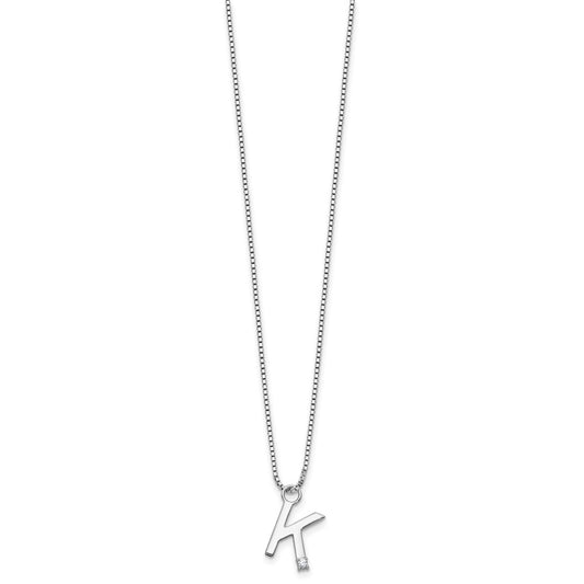 White Ice Sterling Silver Rhodium-plated 18 inch Diamond Letter K Initial Necklace plus 2 inch Extender QW578K-18