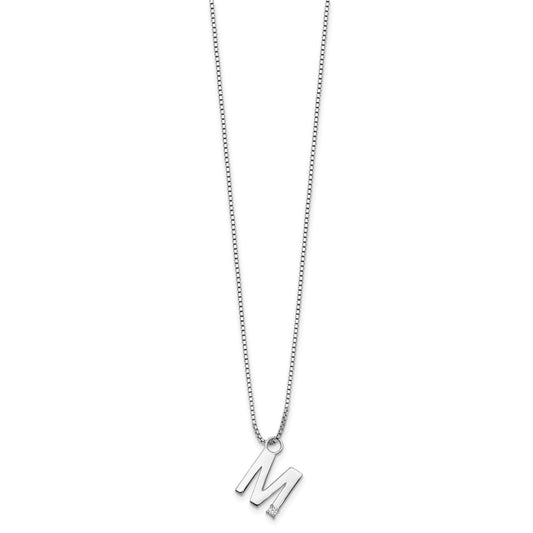 White Ice Sterling Silver Rhodium-plated 18 inch Diamond Letter M Initial Necklace plus 2 inch Extender QW578M-18