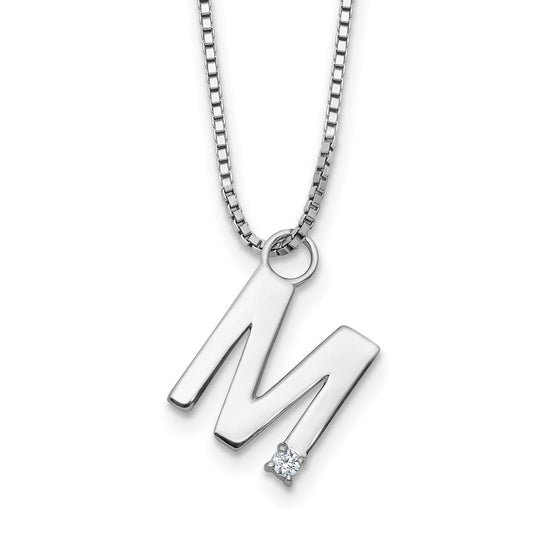 White Ice Sterling Silver Rhodium-plated 18 inch Diamond Letter M Initial Necklace plus 2 inch Extender QW578M-18