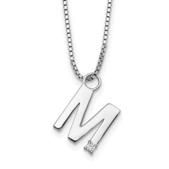 White Ice Sterling Silver Rhodium-plated 18 inch Diamond Letter M Initial Necklace plus 2 inch Extender QW578M-18