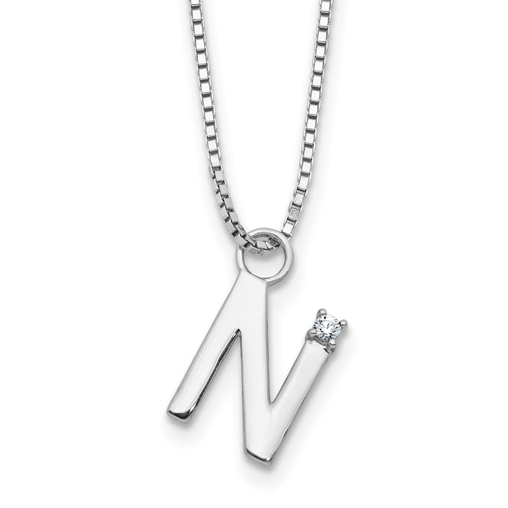 White Ice Sterling Silver Rhodium-plated 18 inch Diamond Letter N Initial Necklace plus 2 inch Extender QW578N-18