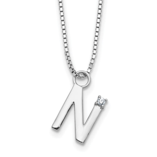 White Ice Sterling Silver Rhodium-plated 18 inch Diamond Letter N Initial Necklace plus 2 inch Extender QW578N-18