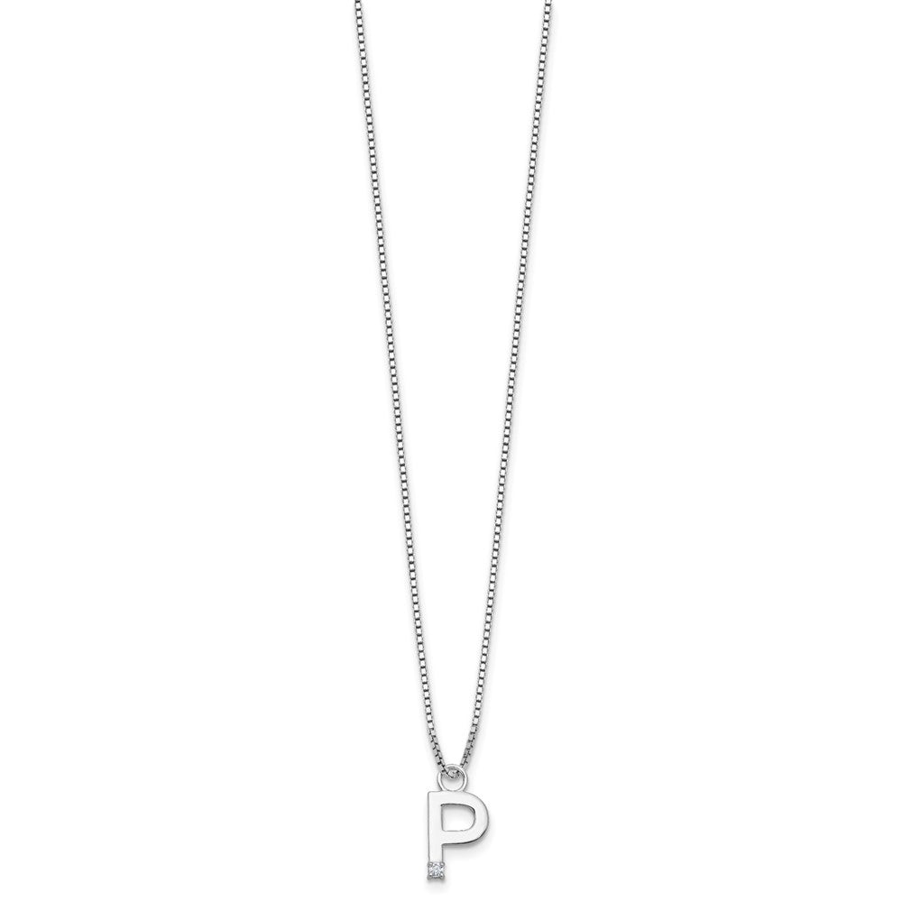 White Ice Sterling Silver Rhodium-plated 18 inch Diamond Letter P Initial Necklace plus 2 inch Extender QW578P-18