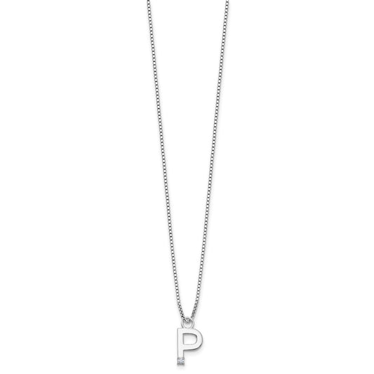 White Ice Sterling Silver Rhodium-plated 18 inch Diamond Letter P Initial Necklace plus 2 inch Extender QW578P-18