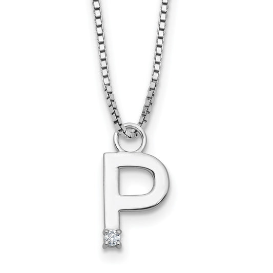 White Ice Sterling Silver Rhodium-plated 18 inch Diamond Letter P Initial Necklace plus 2 inch Extender QW578P-18