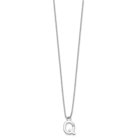 White Ice Sterling Silver Rhodium-plated 18 inch Diamond Letter Q Initial Necklace plus 2 inch Extender QW578Q-18