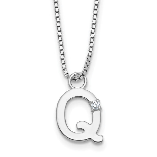 White Ice Sterling Silver Rhodium-plated 18 inch Diamond Letter Q Initial Necklace plus 2 inch Extender QW578Q-18