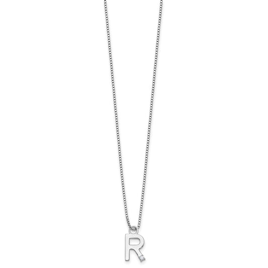 White Ice Sterling Silver Rhodium-plated 18 inch Diamond Letter R Initial Necklace plus 2 inch Extender QW578R-18