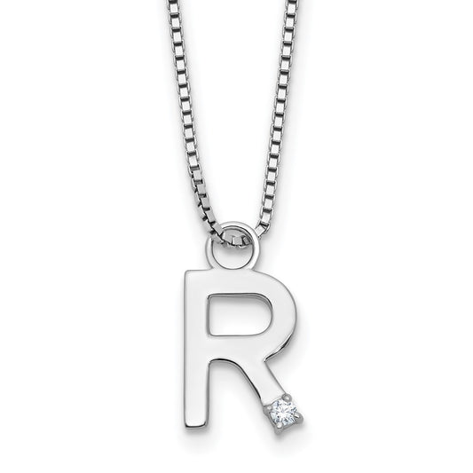 White Ice Sterling Silver Rhodium-plated 18 inch Diamond Letter R Initial Necklace plus 2 inch Extender QW578R-18